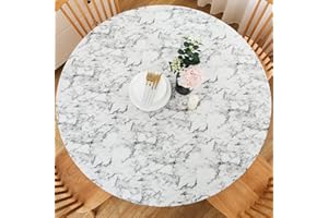 GRISHA Waterproof Round Tablecloth,Elastic Edged Fitted,Oilcloth,PVC,Wipeable,Outdoor circular plastic cover. (Grey Marble, 114x142cm)