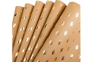 RUSPEPA Foglio Di Carta Da Regalo Kraft - Carta Kraft Stampata Con Unicorno Di Cactus E Ananas In Lamina D'Oro - 44,5 X 76 cm - 6 Fogli Confezionati Come 1 Rotolo