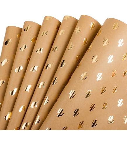 Carta da regalo per regali di compleanno, per donne/ragazze, ecologica, set con nastri e adesivi gratuiti, colori oro e rosa, con fantasia di cuori, stelle e pois