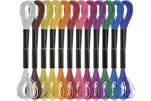 BEEJOY 12 Skeins Metallic Embroidery Threads, Multi-Colour Glitter Cross Stitch Thread, Silk Satin Polyester String, Bracelet Thread for Craft DIY Bracelets Knitting Gold Silver Embroidery Crafts