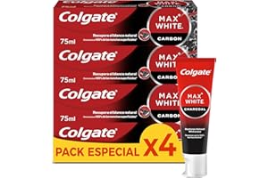 Colgate Max White Carbón Activo Pasta de dientes Blanqueadora Pack 12 x 75ml -Elimina hasta 100% de las Manchas Superficiales - Carbón Activado y Micro Partículas Minerales