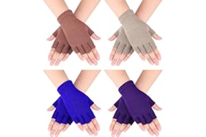 Bememo 4 Pairs Fingerless Gloves Half Finger Mittens Winter Solid Color Knitted Typing Gloves for Boys and Girls