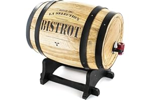 BISTROT Totally Addict KV7166 Fontaine à Boisson Distributeur avec Robinet Cave Tonneau de Vin Bois et Métal Beige et Gris ou Noir ou Rouge H27 21 x 26 cm