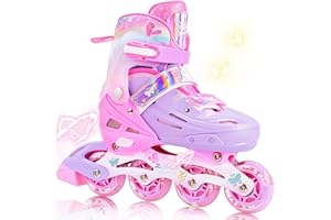 2PM SPORTS Pattini in linea per bambini - Rosa Blue 4 misure regolabili in taglie, per ragazze principianti interno ed esterno