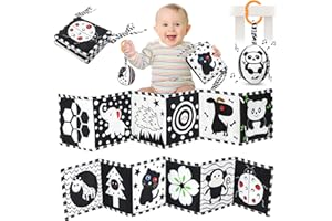 Dreamtop Black and White Sensory Toys,Baby Toys 0-6 Months Newborn Sensory Toys 0-3 Months High Contrast Baby Sensory Soft Books with Baby Hanging Rattle Toys Baby Gift