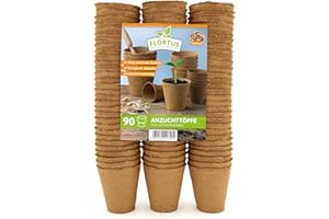 ‎FLORTUS FREUDE AN VIELFALT FLORTUS 8 cm Round Propagation Pots on Wood Fibre Base, Pack of 90, Plant Pots for Sustainable Gardening, 100% Biodegradable and Peat Free, Ideal for Sowing Vegetables, Fruits and More