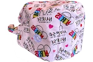 AQOS | Gorros quirofano mujer, hombre, quirurgico, enfermera, sanitario, para dentista, cirujano, con botones, para pelo largo y corto, rosa.