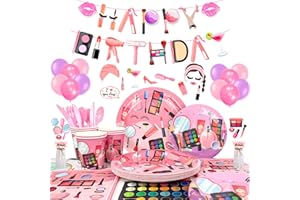 FRUITFUL PARTY Spa Party Dekorations,165pcs Spa Make Up Kindergeburtstag Deko Set-Spa Geburtstag Banner Luftballons&Spa Partyteller Tassen Tischtüchern Photo Booth Requisiten etc Top Model Geburtstags Deko,Service16