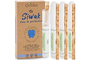 ORINKO Siwak x4 avec 4 Étuis de Protection, Brosse à Dents Naturelle, Nettoyant, Désinfectant, Blanchissant, Écologique, Biodégradable et Végan, Ebook Offert
