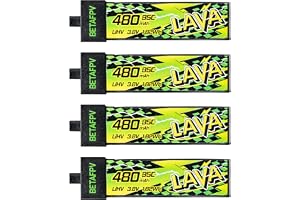 BETAFPV 4pcs LAVA II 1S 480mAh LiHV Battery 3.8V 95C with BT2.0 Connector | Upgraded Z-Folding technology, Compatible with 1-2S Tiny Whoop Drone Quadcopter Like Air75, Meteor75 Pro, Cetus Pro, Cetus X