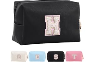 TOLMAIERTU Personalisierte Make-up Tasche für Frauen,A-Z Initialen wasserfeste Reise Kosmetiktasche aus Leder,Geburtstagsgeschenk für Frauen und Mädchen,Kosmetiktasche für Braut und Brautjungfer