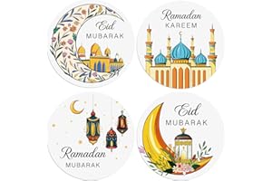 COLOFALLA 120pcs 4cm Ramadan Stickers Eid Mubarak Stickers Large Round Colourful Self Adhesive Ramadan Mubarak Ramadan Kareem Stickers for Gifts Sealing Envelope Cards Crafts
