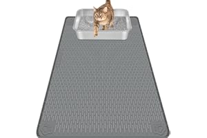 Bartuke Alfombrilla de silicona para arena para gatos, 34'' x 22'' para control de dispersiones, suave para patas de gato, fácil de limpiar (Gris oscuro)