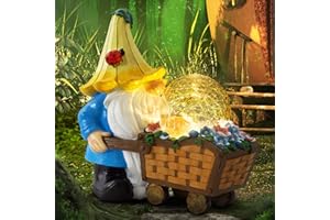 Grovind Nain de jardin - Décorations d'extérieur - Statues de jardin solaires - Décoration de nain de jardin tenant un orbe magique avec lumières LED - Gnomes d'extérieur pour jardin, terrasse,