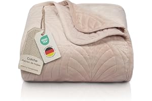 Gräfenstayn Colcha bouti 240x260 cm – cubrecama Acolchado sin Costuras con diseño de Hojas – Manta Decorativa Moderna para Cama o sofá – antirrugas y fácil de cuidar (Beige)