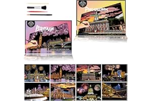 Niewalda Kratzmalerei & Kratzkarten A4 für Kinder & Erwachsene, 8 Stück Kratzkunst für Erwachsene Regenbogen-Kratzpapier, Craft Kit mit 4 Werkzeugen Gravur-KunstsetHome Decor&Geschenk für Geburtstage