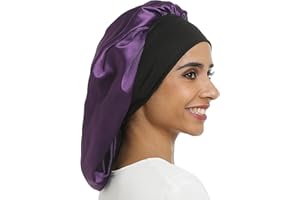 SENGTERM Bonnet de Nuit en Satin élastique à Large bande pour Femme,Cheveux Longs, Cheveux Bouclés (L, Purple)