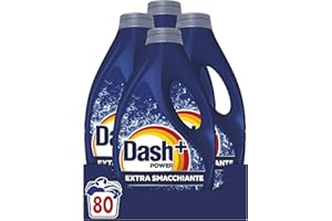 Dash Power Detersivo Liquido Lavatrice, 80 Lavaggi (4x20), Extra Smacchiante, Rimuove anche le macchie secche da 7 giorni, per una pulizia impeccabile