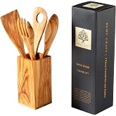 Demy Craft Zeytin Ağacı El Yapımı 5 Par&ccedil;a Mutfak Seti, Ahşap Kutu, Kaşık, &Ccedil;atal, Spatula, Delikli Spatula, 30 cm.