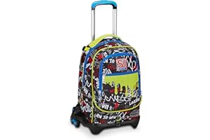 SEVEN SJ Gang Trolley Scuola Jack 3 Ruote, Nero e Verde, Born To Fun, 3 in 1, Triplo Uso, Zaino Con Carrello Sganciabile, Tasca Porta Borraccia e Crossover System, Zaino Scuola Elementare, Zaino Bambino