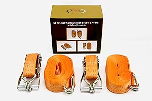 Diversity Wrap 4 Pack Heavy Duty 8m x 50mm Ratchet Straps with Hooks- Tie Down Straps with Durable Double J Hook- Weather Resistant Polyester Straps- Hook for Household, Goods & Snowmobile (Orange)