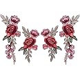 Paar Rosa Blaue Blume Patches Eisen Auf Nähen Auf Stickerei