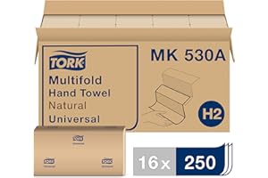 Tork Toalla de mano multifold natural H2, universal, 100% fibras recicladas, 16 x 250 hojas, MK530A