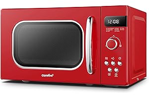 COMFEE' Retro Style 800w 20L Microwave Oven with 8 Auto Menus, 5 Cooking Power Levels, and Express Cook Button - Passionate Red - CM-M202RAF(RD)