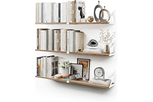 CASSA HOME DECOR CASSA NOKO Étagères murales suspendues pour Le Mur, Lot de 3, étagère bibliothèque pour Chambre à Coucher, Salon, Bureau, Salle de Bain, Cuisine, Bois avec Support métallique (Naturel Blanc Grand)