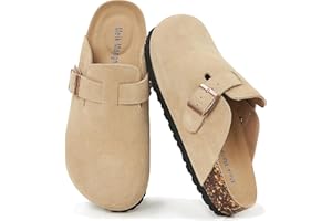 Meik Mangni Mules et Sabots Homme Femme Chaussons Cuir Liège Pantoufles Confortable Chaussures de Jardin Antidérapants Semelle,36-47 EU