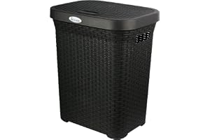 Esqube Laundry Basket, Black with Lid, 50L Capacity