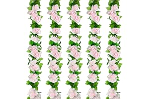 Huryfox Guirnaldas de Flores Artificiales - 5 Hilos de 230 cm de Largo, Artificiales de Rosas Rosas para Decoraciones, Arco de Flores de Seda con Diseño Realista para Hogar, Jardín, Bodas, Fiestas
