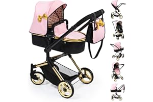 Bayer Design 18490AA Wózek dla lalek Neo Vario combi z torbą, regulacją wysokości, czarny, różowy, złoty