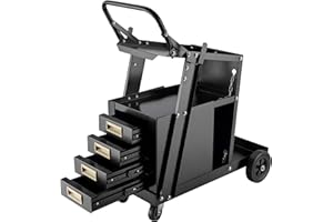 Wiltec Carrello saldatrice con 4 cassetti, porta attrezzi per saldatura, in acciaio con 4 ruote, portata fino a 100 kg, con spazio per bombola di gas, per officina