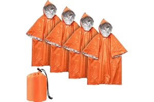 Deecam 4-delad nödöverlevnadsponcho (orange), vattentät regnponcho med huva, vattentät, vindtät, bärbar för camping, vandring