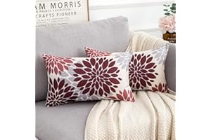 HOMESTILEZ Rosso e Grigio 30x50cm Federe Cuscini Set di 2 Federa per Cuscino Decorativi Moderni Dalia Motivo Geometrico Astratto Federe Cuscini in Lino per Soggiorno Terrazza Ufficio Divano Sedia
