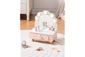 ROBOTIME Coiffeuse en bois pour filles, enfants, rose, miroir en forme de coquillage avec lumière, jeu de rôle, jouet, cadeau de maquillage pour bébé fille à partir de 3 ans