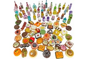 Lassuzie 100 Pièces Jouets de Mini Boisson Alimentaire, Mini Aliments en Résine Mélangée pour Cuisine de Poupée Jeu de Simulation Ensemble de Mini Nourriture pour Adulte Maison de Poupée (A)