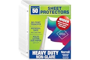 Samsill 50 Pack Heavy Duty Sheet Protectors, Non-Glare, 8.5x11 Inch Page Protectors for 3 Ring Binder, Letter Size Protectors with Reinforced Holes, Non-Glare Protector, Top Loading, Acid Free