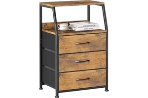 ‎CAIYUN CAIYUN Chest of Drawers, Bedside Table, Bedside Table, Bedside Cabinet with 3 Drawers, Bedside Cabinet, Chest of Drawers for Bedroom, Cupboard, Storage Cabinet, Easy to Assemble, Sturdy (Rustic Brown,