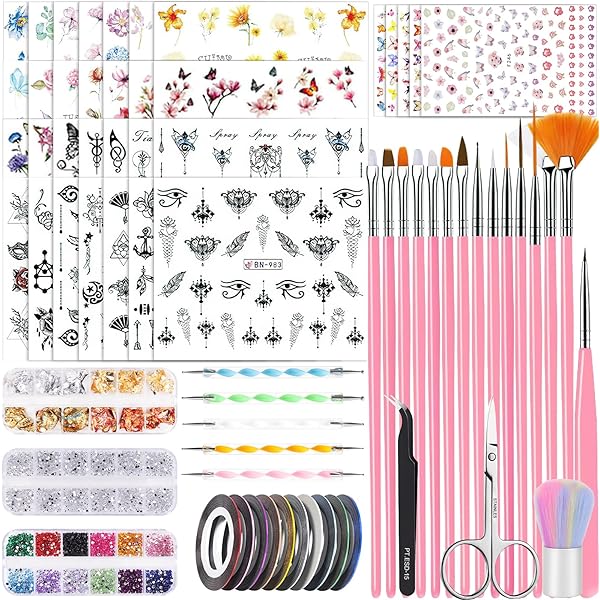 5-teiliges Nagelpinsel-Set Inkl. Silikon-Stamper – Für Nail Art, Linien, Punkte & Detaillierte Designs
