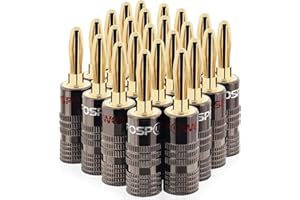 FosPower Bananenstecker Für Lautsprecherkabel - Bananenstecker Lautsprecher, Für Wandplatte und Subwoofer Kabel - Kabelschuhe Vergoldet 24K, High-End. 12 Rot & 12 Weiß - 12 Paare / 24 Stück