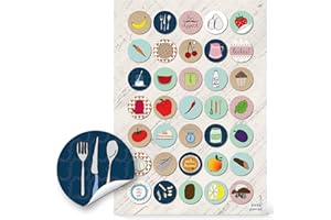 Logbuch-Verlag Lot de 35 autocollants pour la cuisine - 3 cm - Pour décorer vos livres de recettes vides