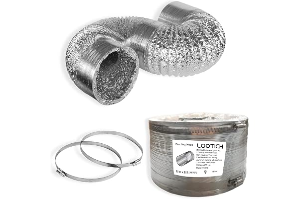 LOOTICH Tuyau d'Evacuation Flexible en Aluminium Gaine de Ventialtion Ø 204mm Longueur 2,5m Kit de Raccord pour Salle de bain Cuisine Sèche-linge avec 2 Colliers de Serrage en Acier