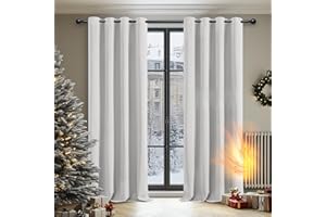 Deconovo Tende Oscuranti per Interni 2 Pezzi 290 CM Altezza, Termiche Isolanti, Anti-Rumore, con Anelli, Ideali per Camera da Letto e Soggiorno, 140x290 CM, Bianco Sporco