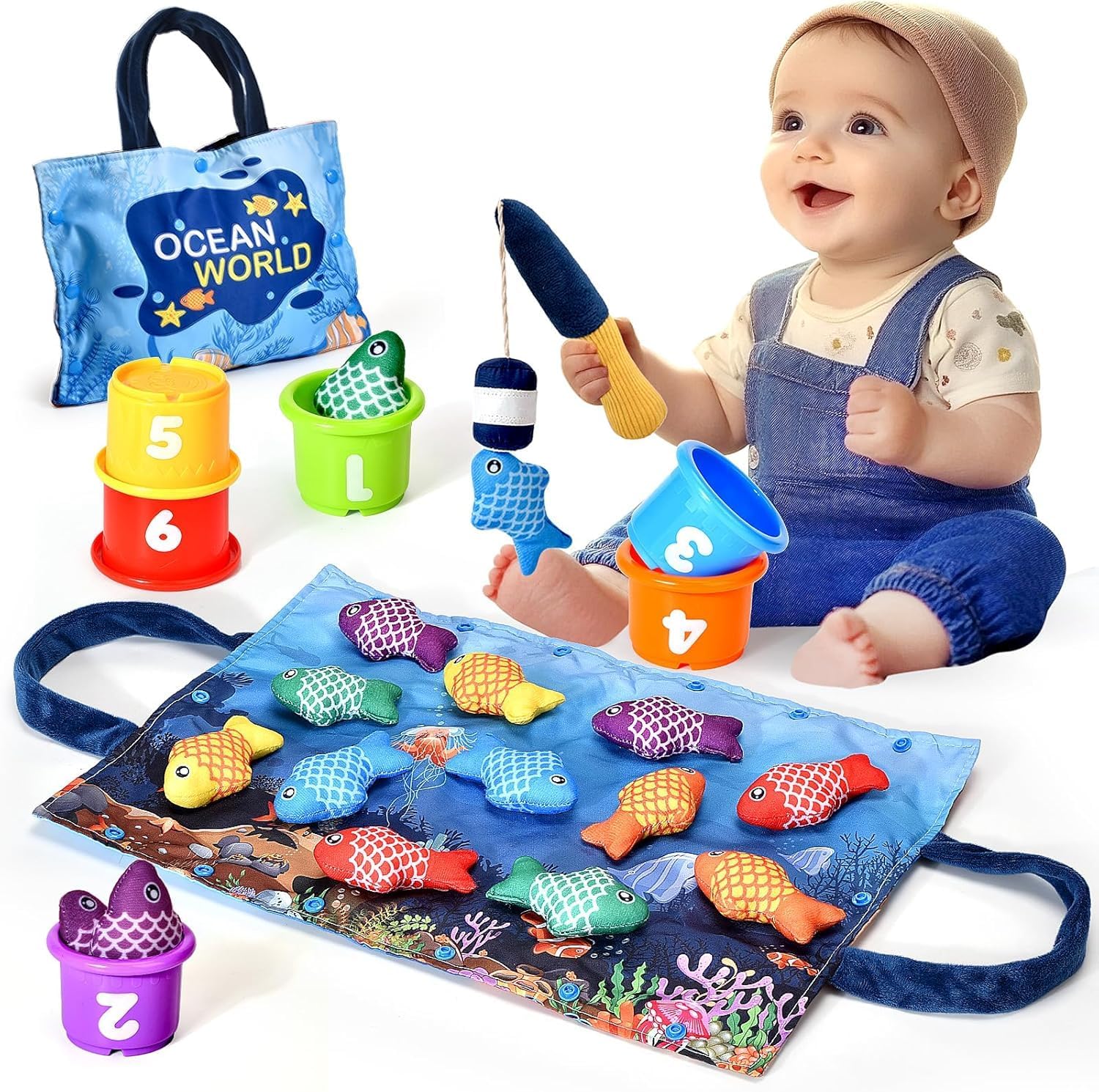 Yitical Jeu de Pêche aux Poissons, Jouet Montessori, pour Bébé de 6 Mois à 2 Ans, Jouet de motricité, Jeu Educatif, Cadeau pour Garçon et Fille