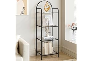 Hzuaneri Bibliothèque 4 Niveaux, Étagère en échelle en Verre trempé, étagère Mince pour la Chambre, la Salle de Bain, Le Bureau à Domicile, Cadre en Métal, Noir BC04001B