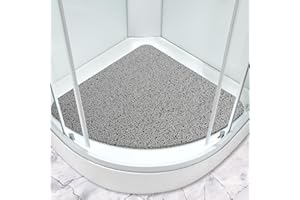 MACUNIN Corner Shower Mat 80x80cm Non Slip Anti Mould Sector Loofah Bath Mat for Inside Shower Curved Quadrant Bath Mat for Bathroom Wet Area with Drain Soft Texture Massage Floor Mat Bathroom Rug Gray