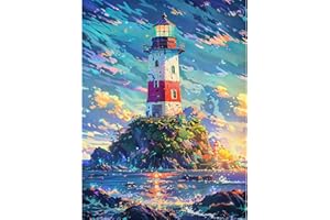PUJEKNM DIY Paint by Numbers for Adults-Lighthouse Canvas Oil Painting Kit for Adults,Landscape Craft Art Painting Kit Acrylic Pigment Drawing Paintwork for Gift Home Wall Decor 12x16inch (Without Frame)