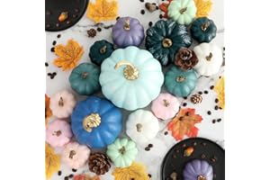 Benjia Autunno Zucche Decorative, Grande Piccolo Esterno Bianche e blu Schiuma di Finte Zucche Artificiali per Halloween Festival del Raccolto Decorazioni Autunno Autunnali Halloween 17 Pezzi